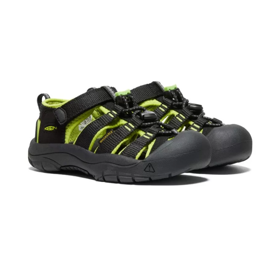 Kids KEEN Sandals-Little Kids' Newport H2 | Black/Lime Green