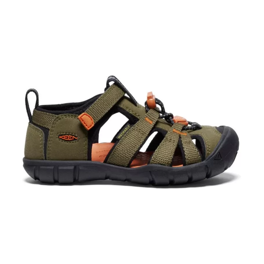 Kids KEEN Sandals-Little Kids' Seacamp Ii Cnx | Dark Olive/Gold Flame