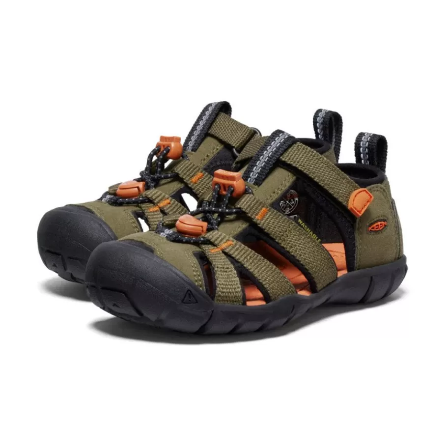 Kids KEEN Sandals-Little Kids' Seacamp Ii Cnx | Dark Olive/Gold Flame