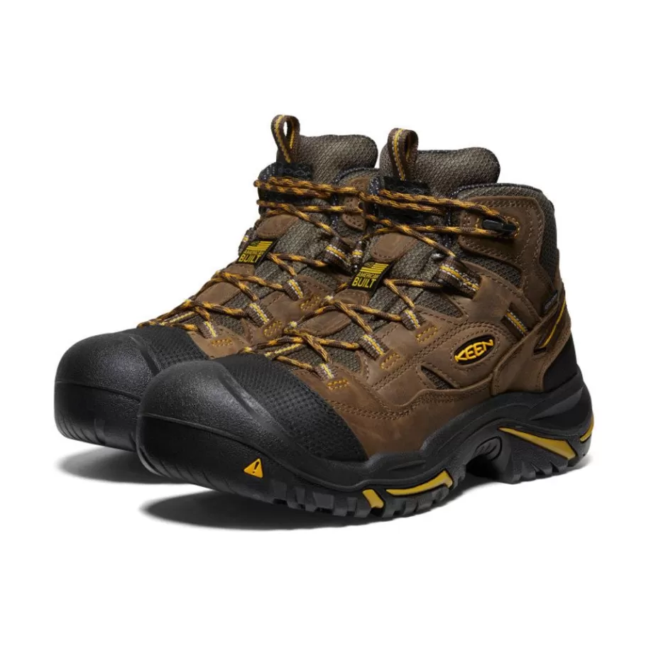 Men KEEN Work Boots & Shoes-Men'S Braddock Waterproof Mid (Soft Toe) | Cascade Brown/Tawny Olive