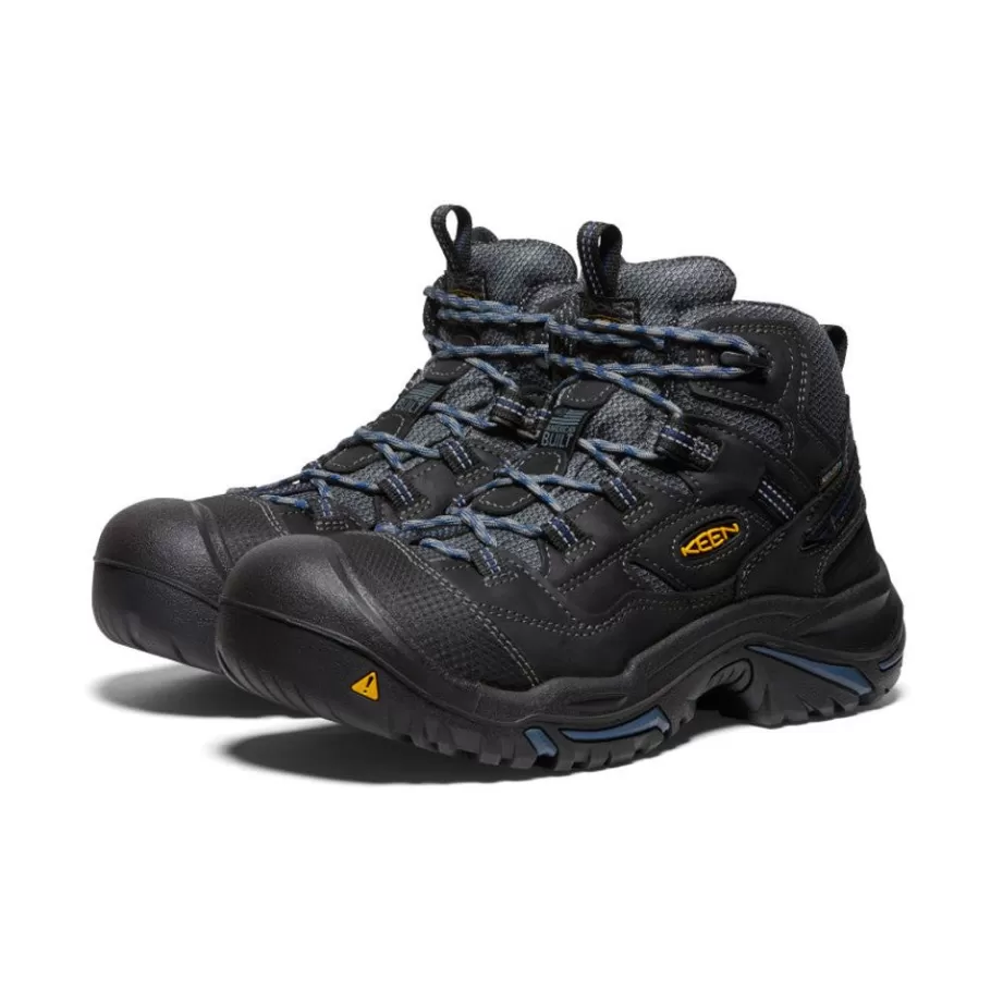 Men KEEN Work Boots & Shoes-Men'S Braddock Waterproof Mid (Soft Toe) | Raven/Estate Blue