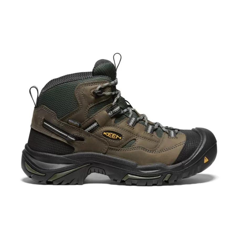 Men KEEN Work Boots & Shoes-Men'S Braddock Waterproof Mid (Steel Toe) | Gargoyle/Forest Night