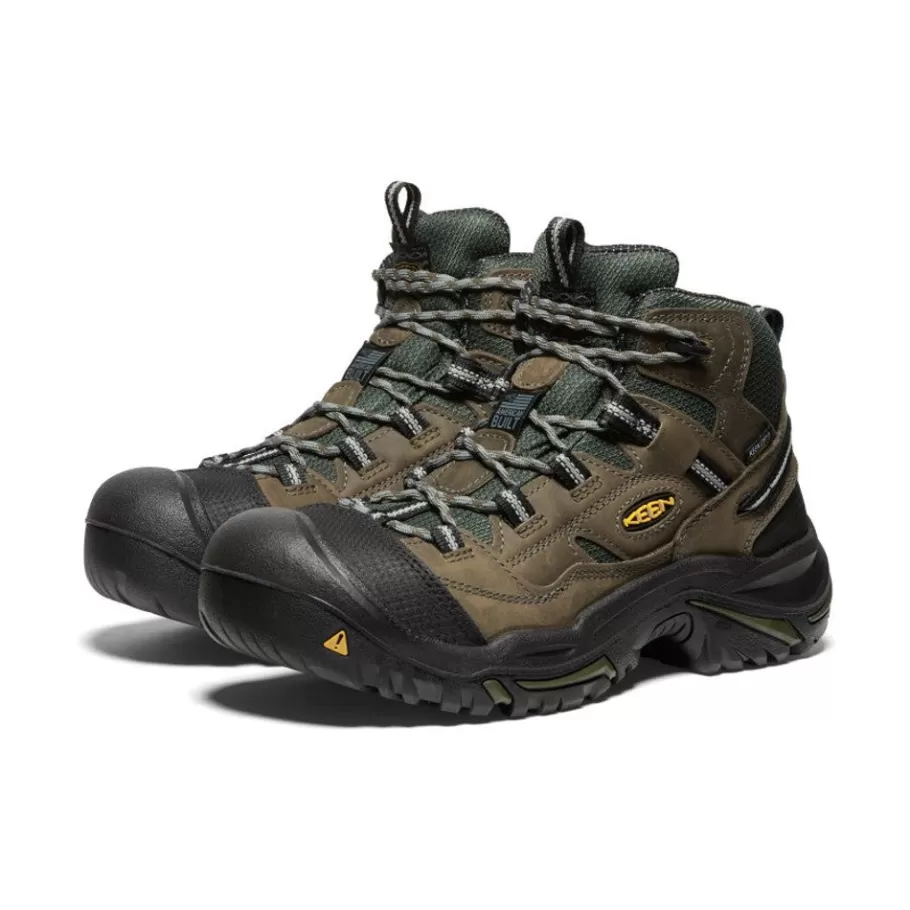 Men KEEN Work Boots & Shoes-Men'S Braddock Waterproof Mid (Steel Toe) | Gargoyle/Forest Night