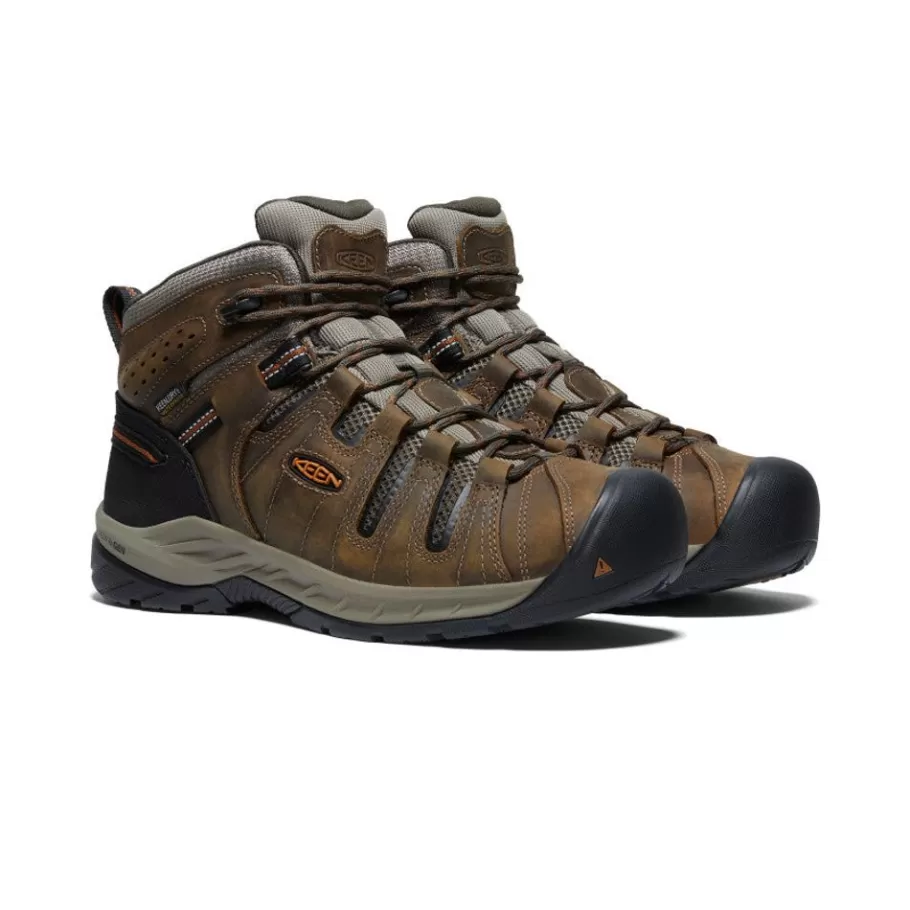 Men KEEN Work Boots & Shoes-Men'S Flint Ii Waterproof Mid (Soft Toe) | Black Olive/Brindle