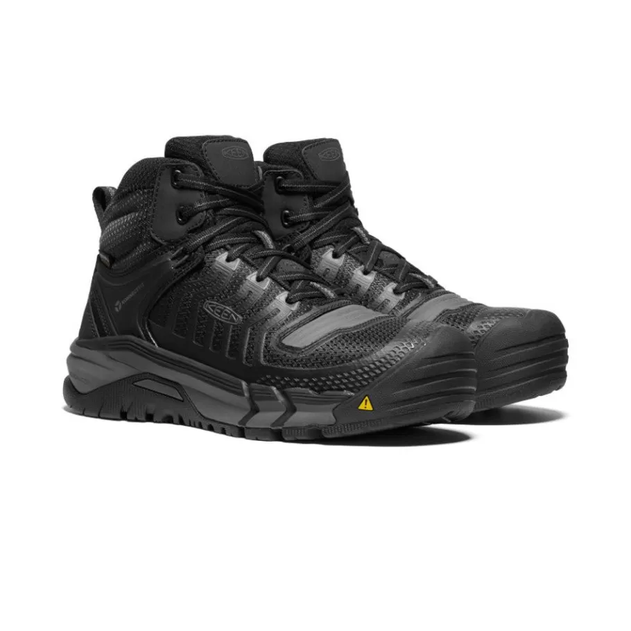 Men KEEN Work Boots & Shoes-Men'S Kansas City Waterproof Mid (Carbon-Fiber Toe) | Black/Gun Metal