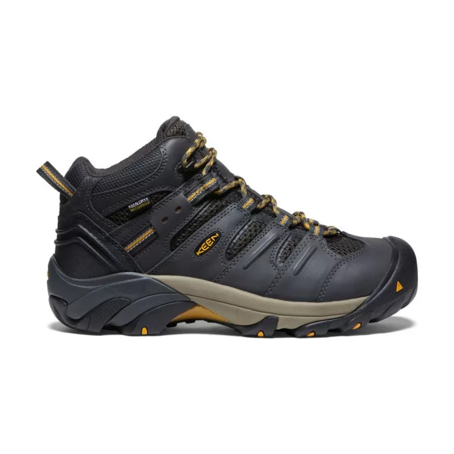 Men KEEN Work Boots & Shoes-Men'S Lansing Mid Waterproof (Steel Toe) | Raven/Tawny Olive