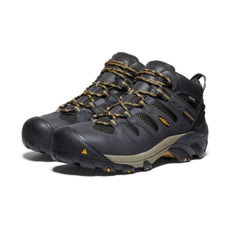 Men KEEN Work Boots & Shoes-Men'S Lansing Mid Waterproof (Steel Toe) | Raven/Tawny Olive