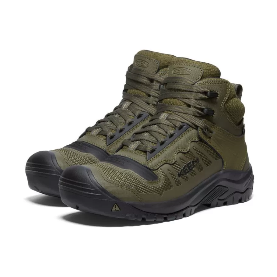 Men KEEN Work Boots & Shoes-Men'S Reno Kbf Waterproof Mid (Soft Toe) | Dark Olive/Black