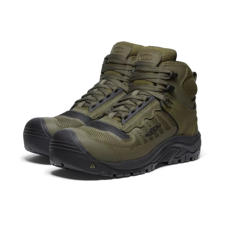 Men KEEN Work Boots & Shoes-Men'S Reno Mid Kbf Waterproof (Carbon-Fiber Toe) | Dark Olive/Black