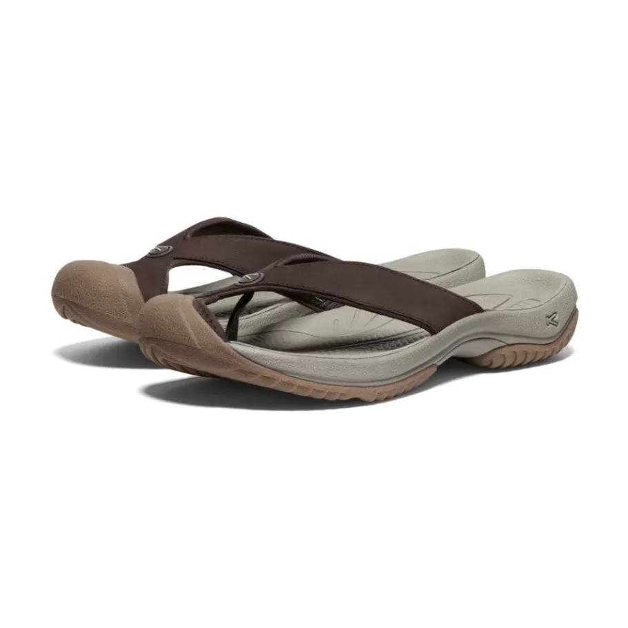 Men KEEN Slip-Ons-Men'S Waimea Leather Flip-Flop | Java/Plaza Taupe