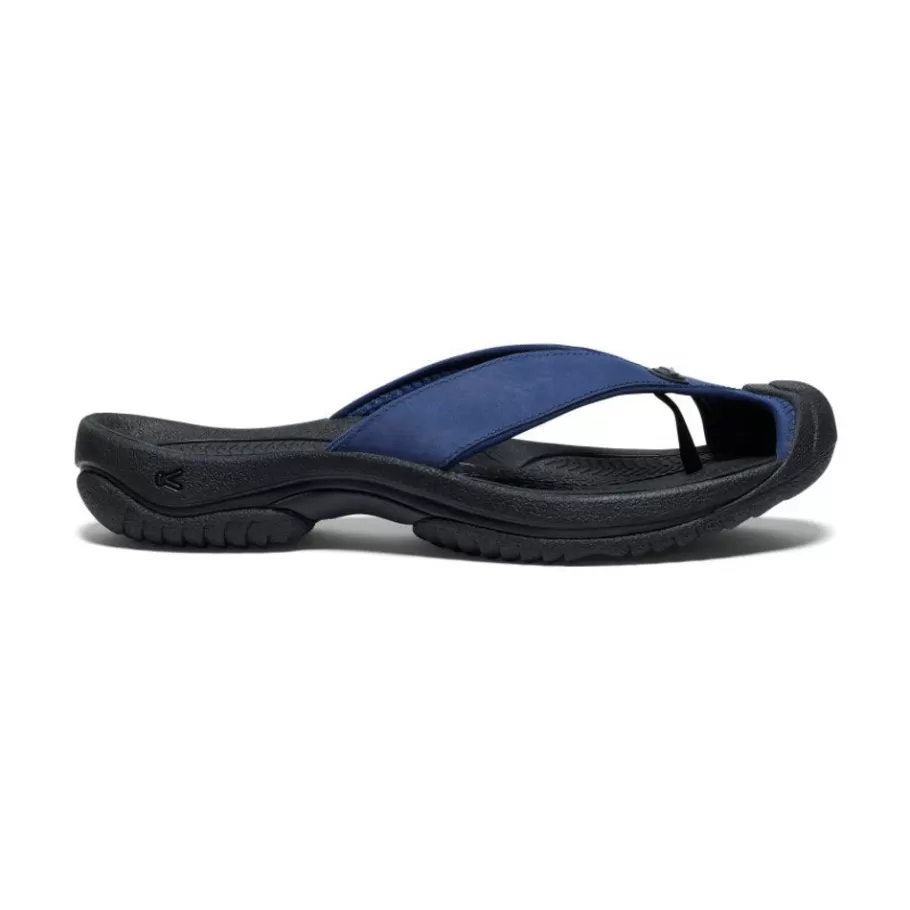 Men KEEN Slip-Ons-Men'S Waimea Leather Flip-Flop | Naval Academy/Black