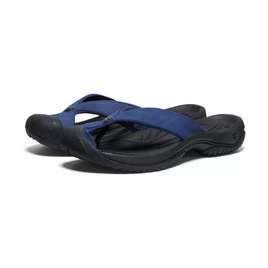 Men KEEN Slip-Ons-Men'S Waimea Leather Flip-Flop | Naval Academy/Black