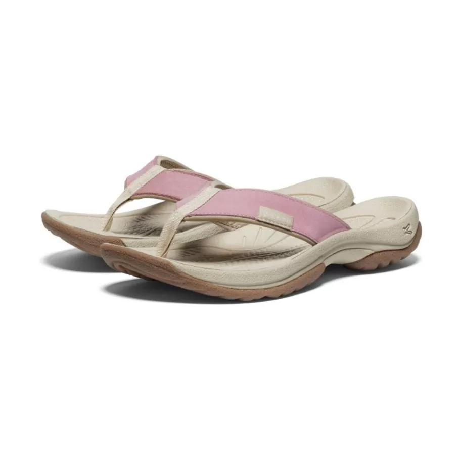 Women KEEN Slip-Ons-Women'S Kona Leather Flip-Flop | Nostalgia Rose/Plaza Taupe